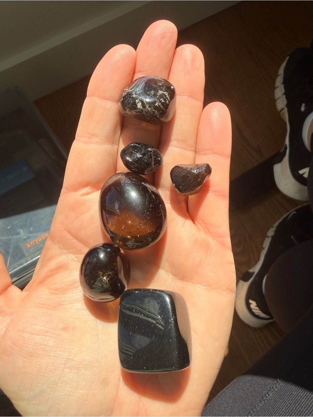 Bundle of smoky quartz tumbles crystals
